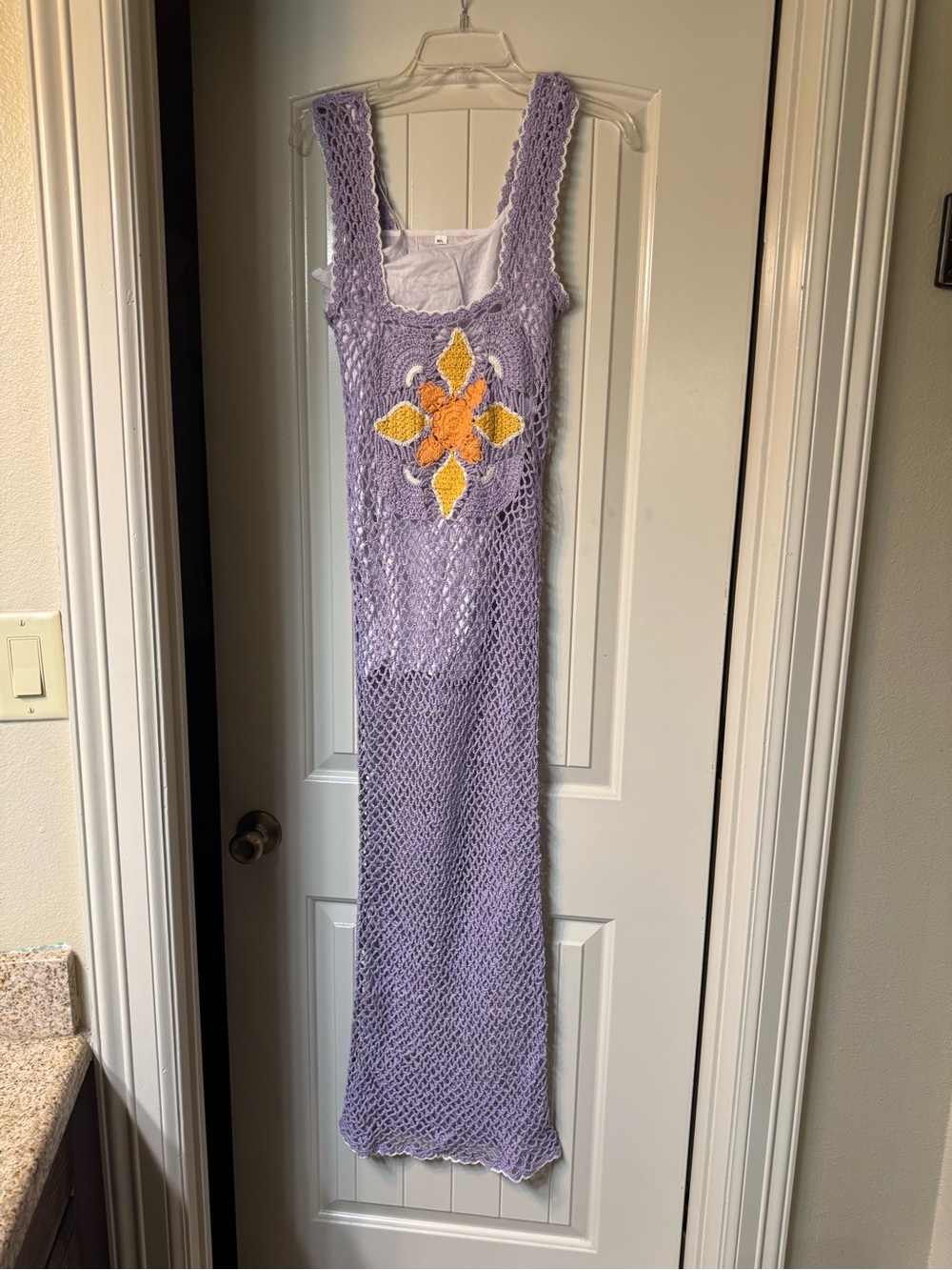 Urban Outfitters Lavender Crochet Maxi Coverup with Yellow & Orange Floral